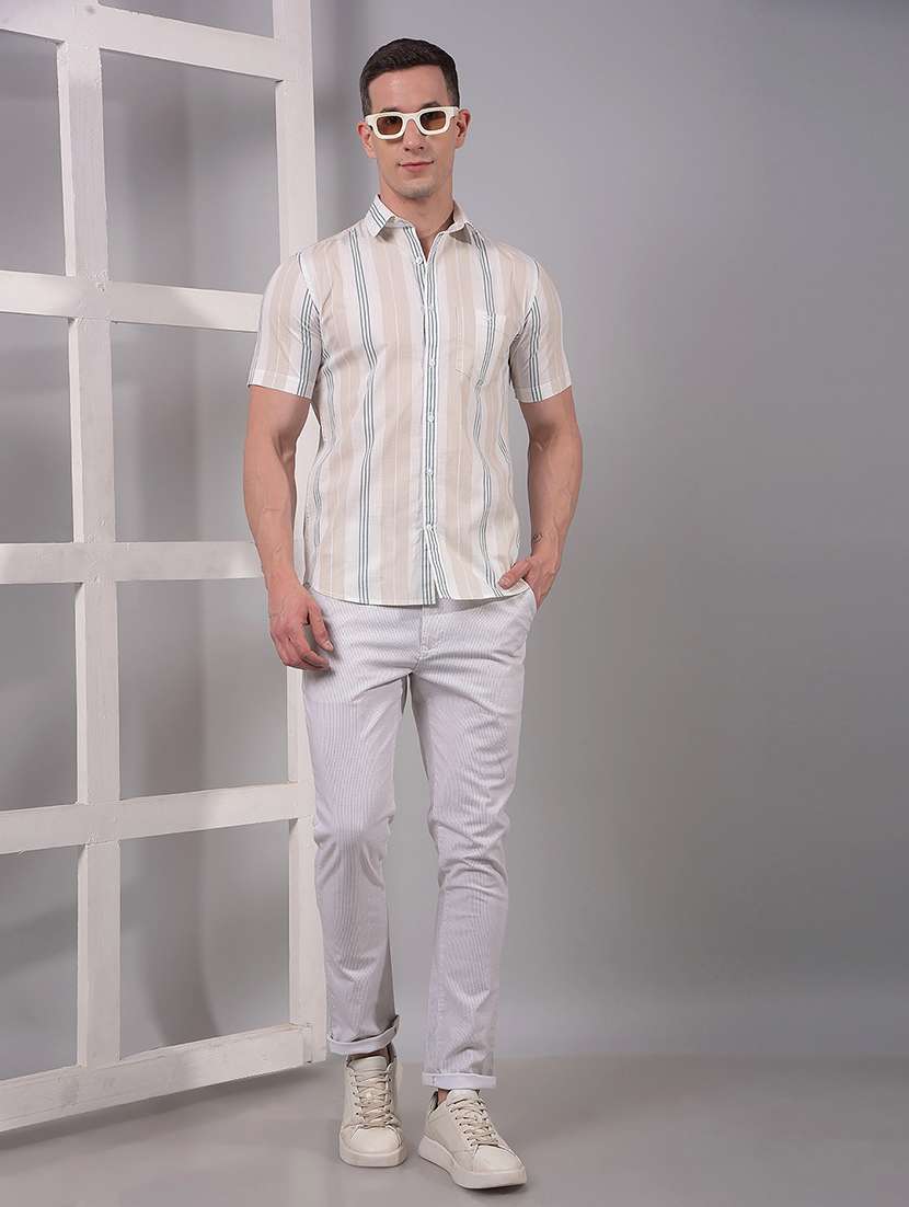 men striped short sleeve slim fit casual shirt - 21914313 - Standard Image - 6