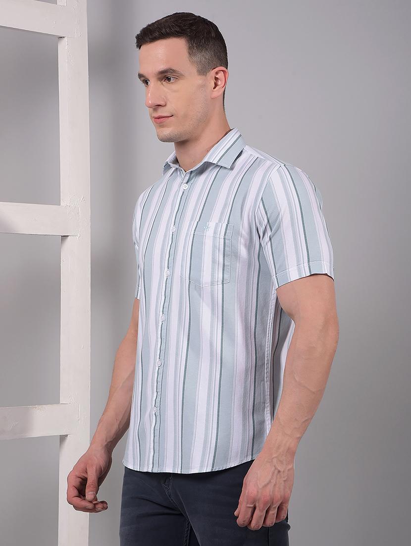 men striped short sleeve slim fit casual shirt - 21914315 - Standard Image - 1