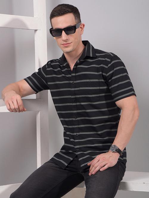 men striped short sleeve slim fit casual shirt - 21914317 - Standard Image - 0