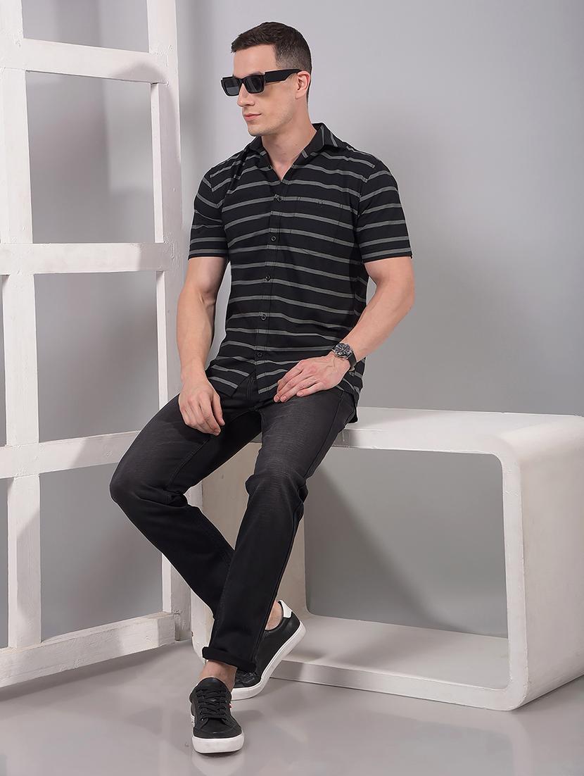 men striped short sleeve slim fit casual shirt - 21914317 - Standard Image - 4