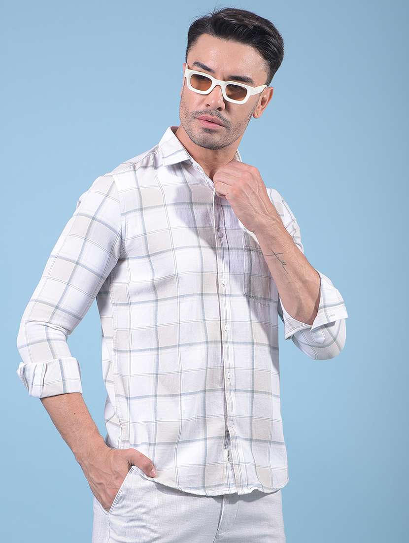 men checkered long sleeve slim fit casual shirt