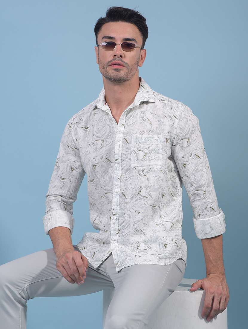 men printed long sleeve slim fit casual shirt