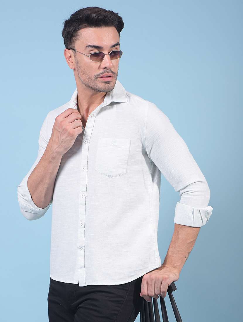 men solid long sleeve slim fit casual shirt