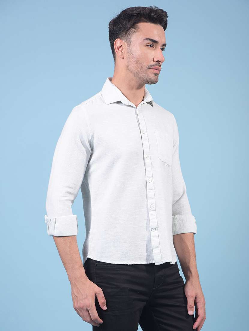 men solid long sleeve slim fit casual shirt - 21914327 - Standard Image - 1