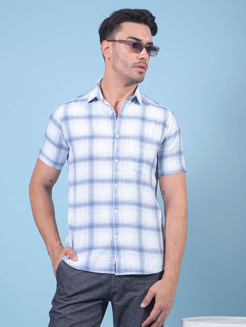 men checkered short sleeve slim fit casual shirt