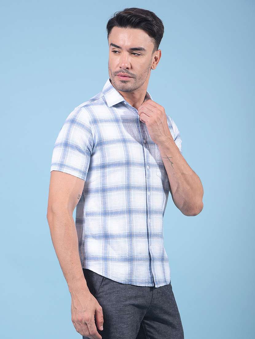 men checkered short sleeve slim fit casual shirt - 21914334 -  Standard Image - 1