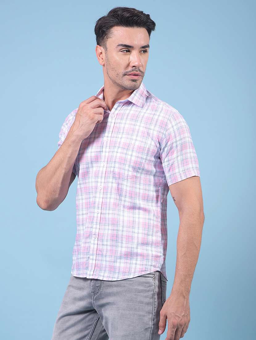Men Checkered Short Sleeve Slim Fit Casual Shirt - 21914335 -  Standard Image - 1