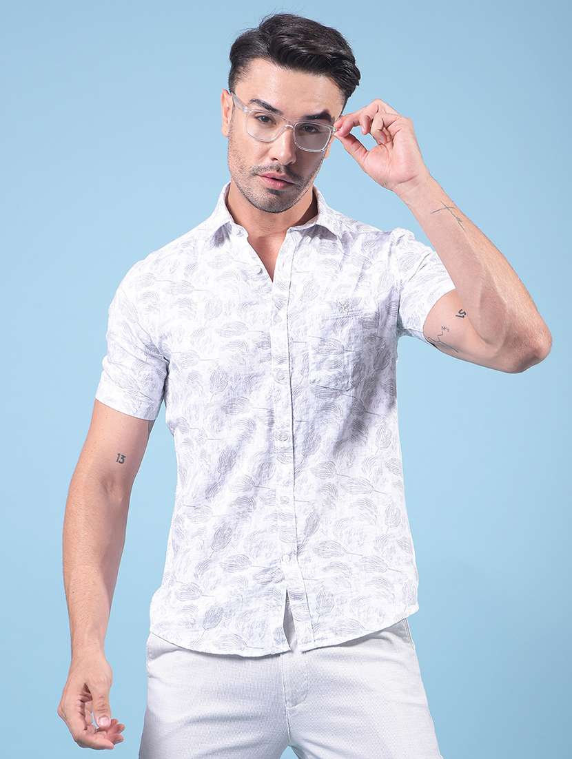 men printed short sleeve slim fit casual shirt - 21914337 -  Zoom Image - 0
