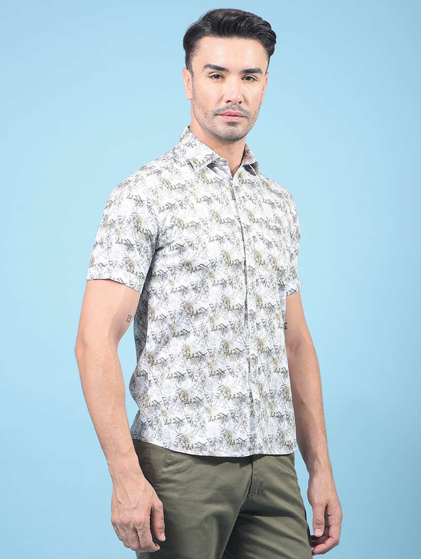 men printed short sleeve slim fit casual shirt - 21914338 -  Standard Image - 1
