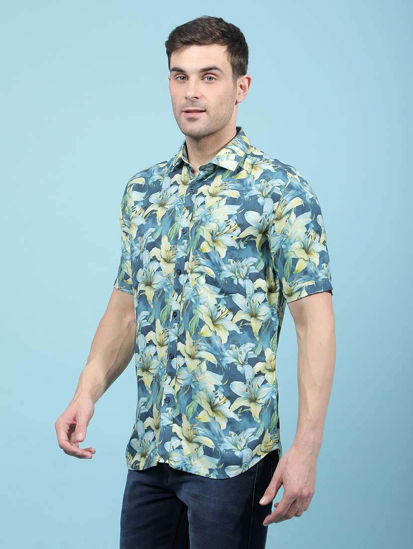 men printed short sleeve slim fit casual shirt - 21914340 -  Standard Image - 1