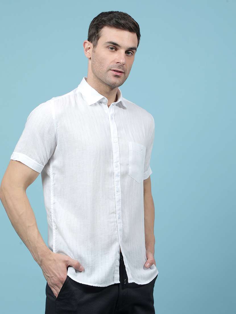men striped short sleeve slim fit casual shirt - 21914344 -  Standard Image - 1