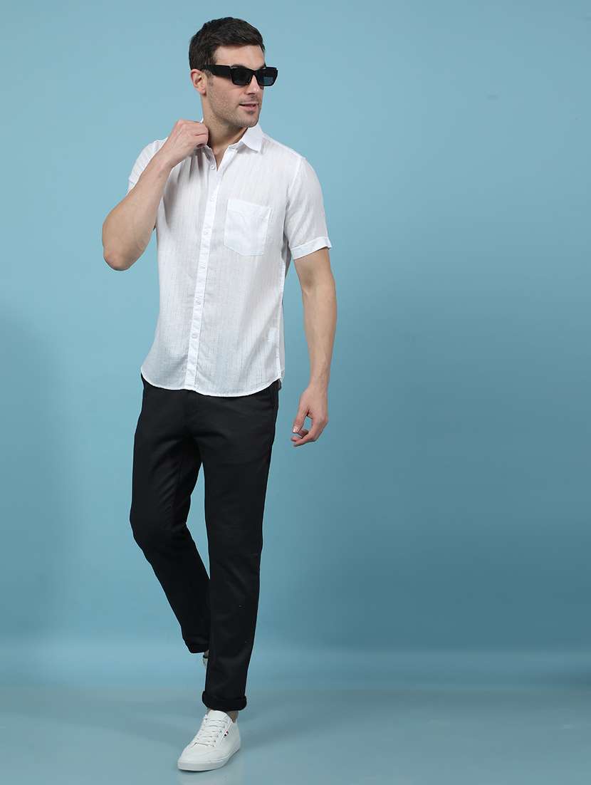 men striped short sleeve slim fit casual shirt - 21914344 -  Standard Image - 4