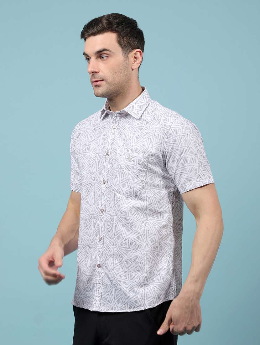 men printed short sleeve slim fit casual shirt - 21914346 -  Standard Image - 1