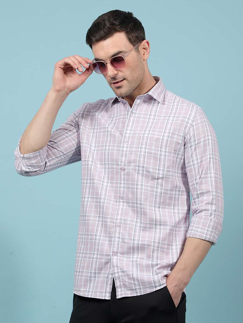men checkered long sleeve slim fit casual shirt