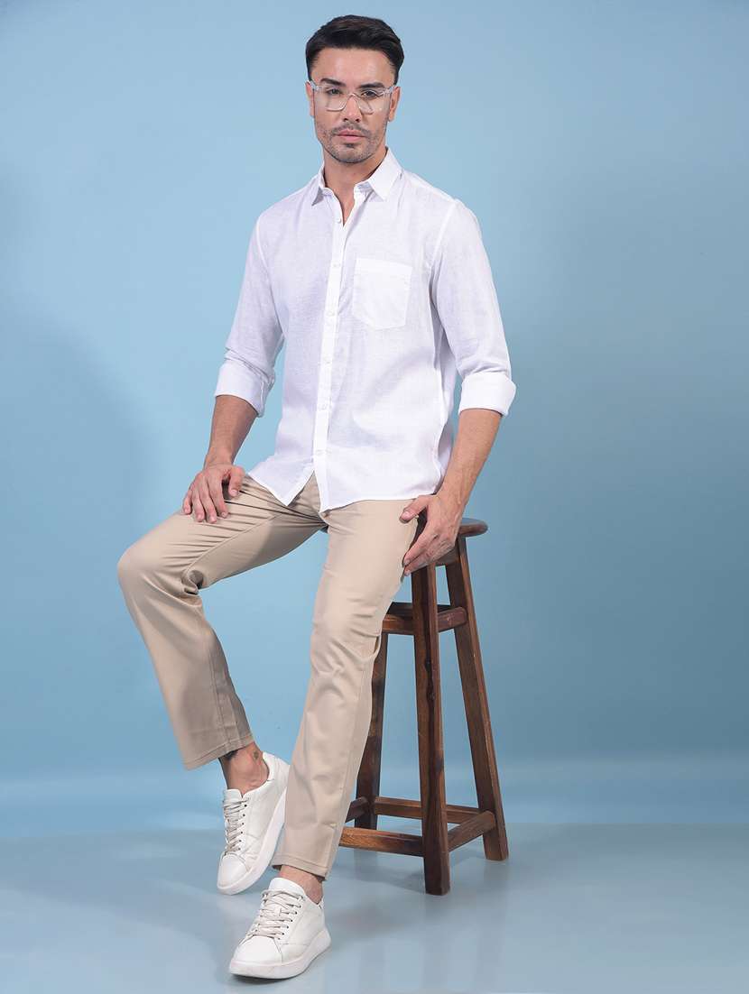men solid mid rise flat front casual chinos - 21914370 - Standard Image - 4