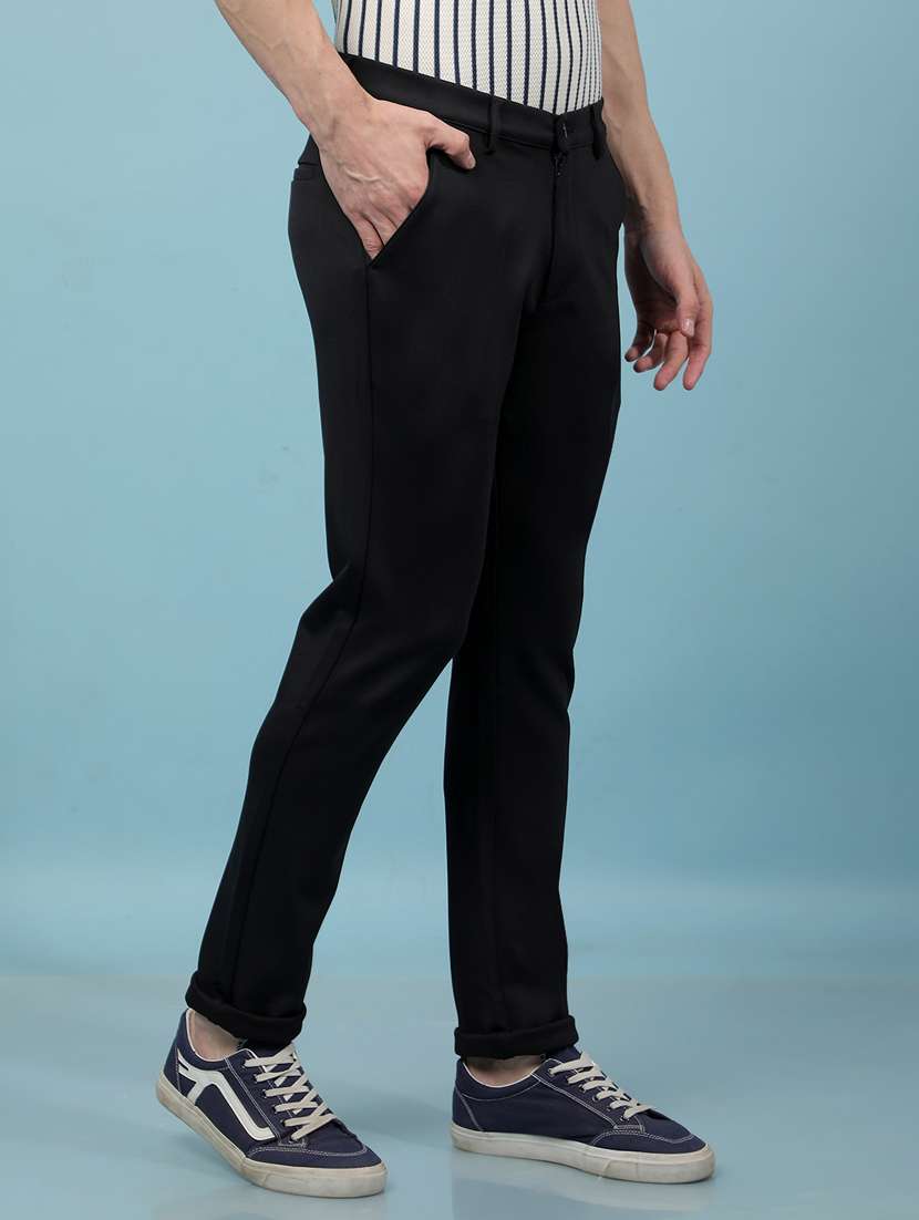 men solid mid rise flat front casual chinos - 21914375 - Standard Image - 1