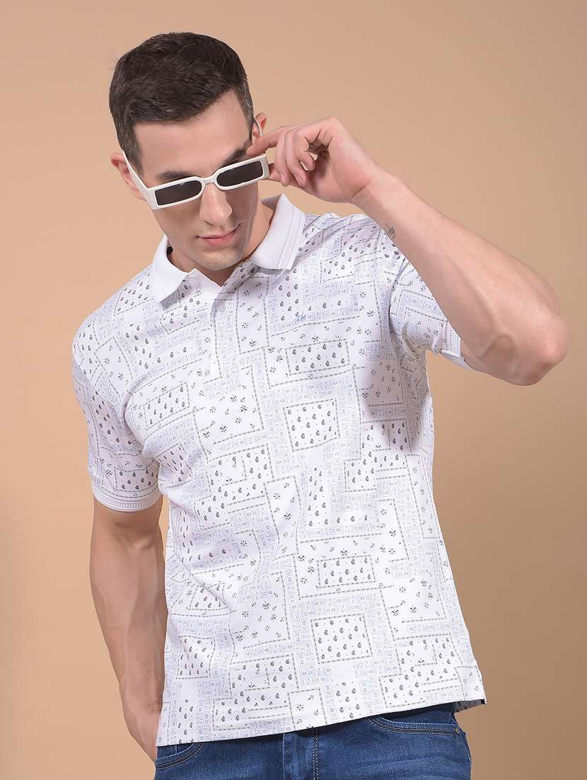 men printed short sleeve slim fit polo t-shirt