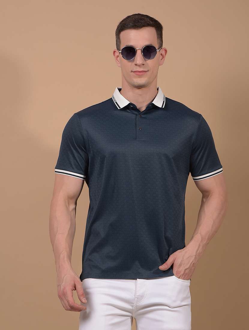 men self design short sleeve slim fit polo t-shirt