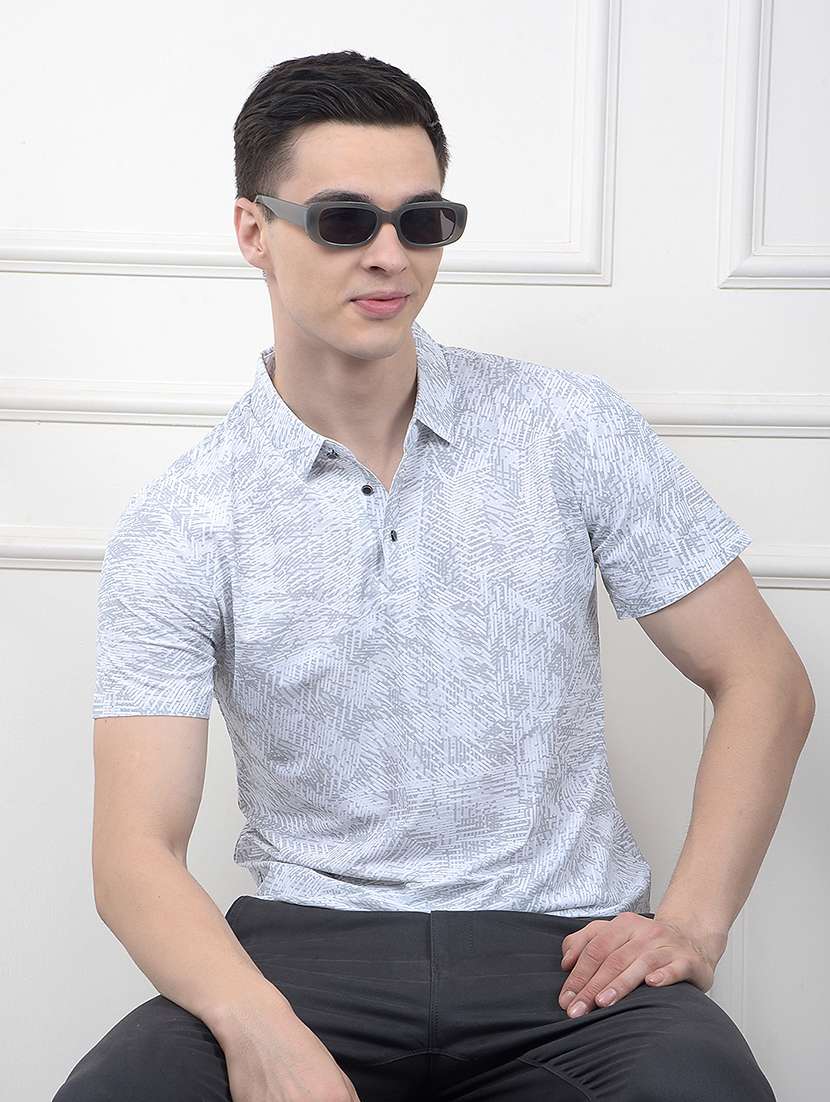 men printed short sleeve slim fit polo t-shirt