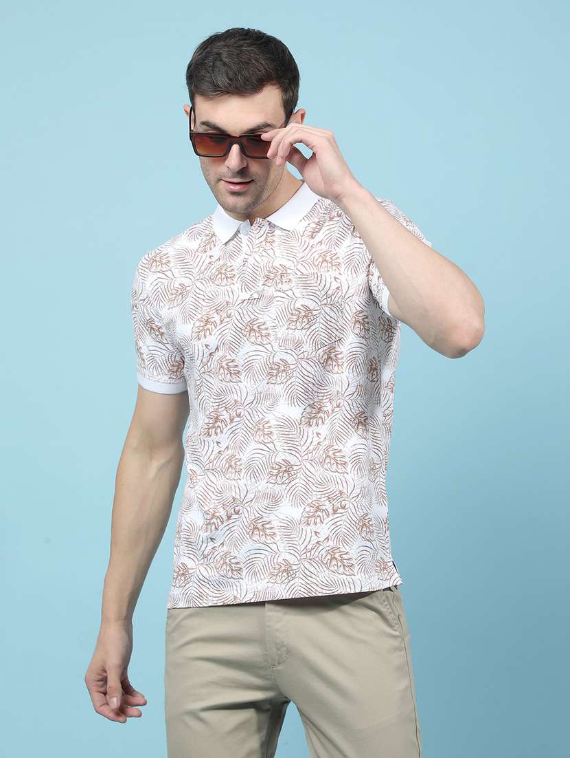 men printed short sleeve slim fit polo t-shirt