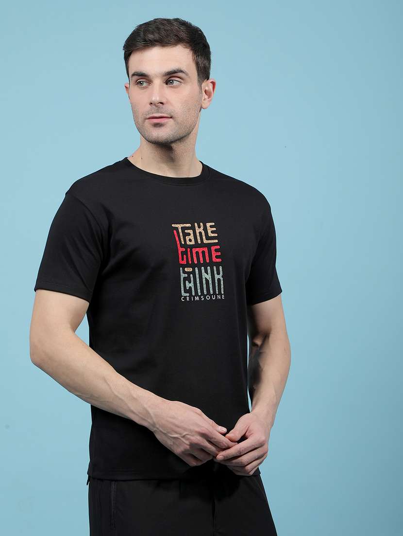 men chest print round neck regular fit t-shirt - 21914453 -  Standard Image - 1