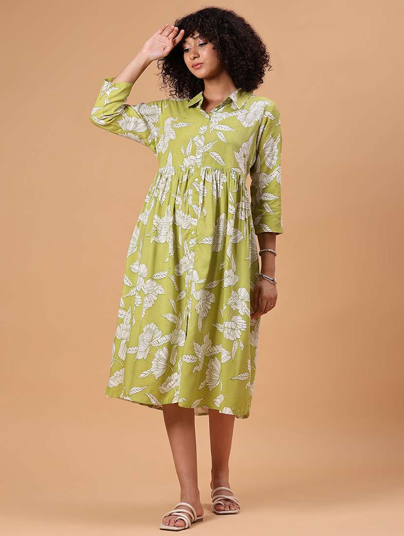 women floral printed three quarter sleeve a-line ethnic dress - 21914597 -  Standard Image - 1