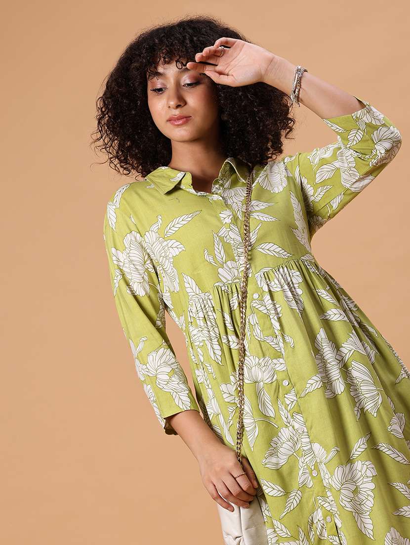 women floral printed three quarter sleeve a-line ethnic dress - 21914597 -  Standard Image - 4