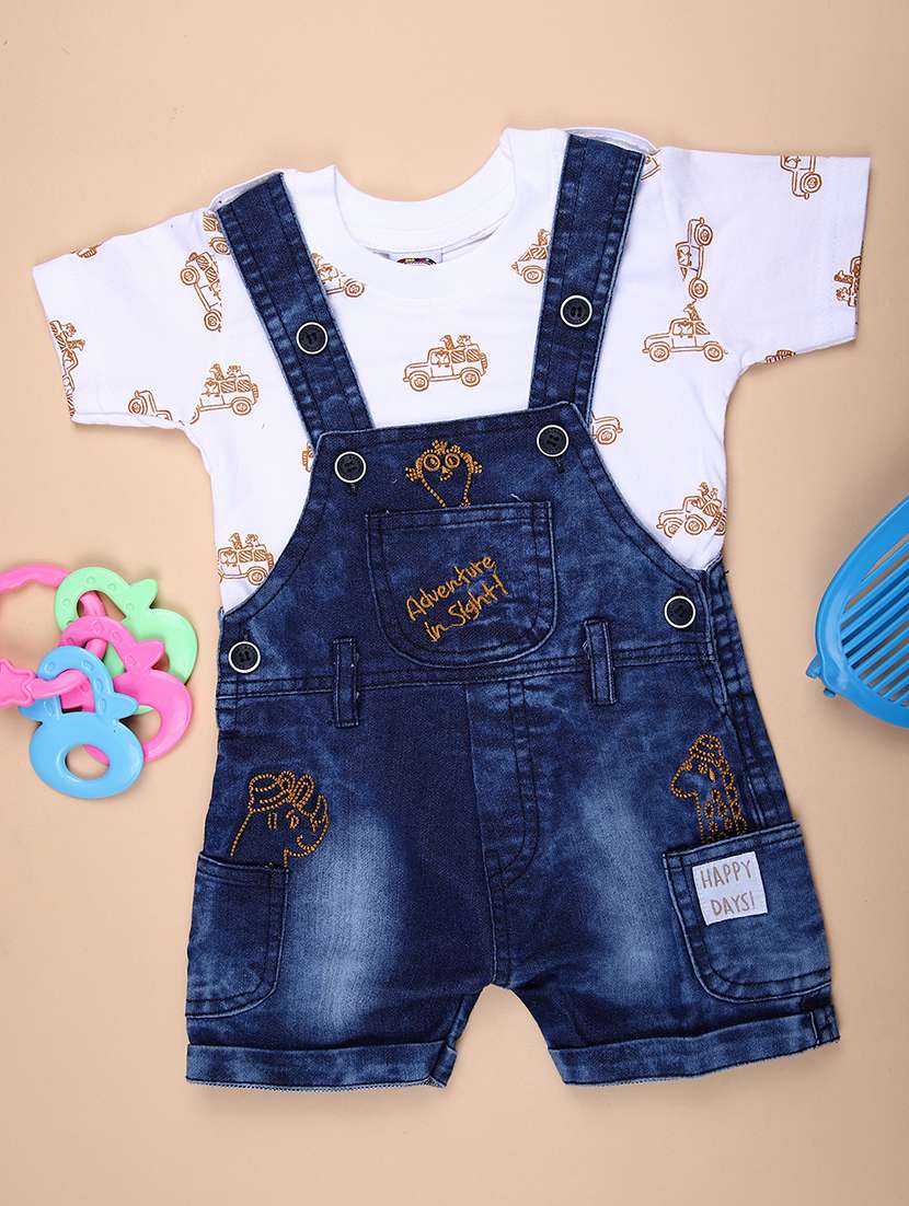 kids printed t-shirt with denim dungree set