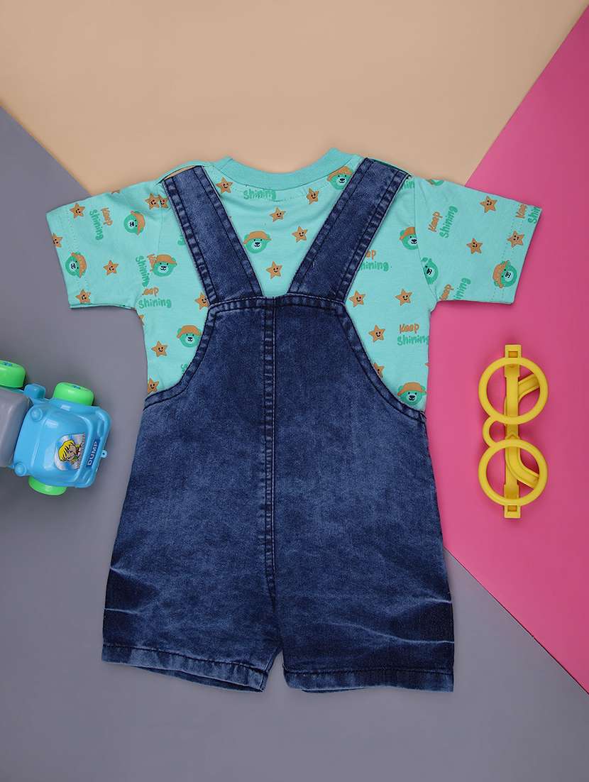 kids printed t-shirt with denim dungree set - 21914977 - Standard Image - 1