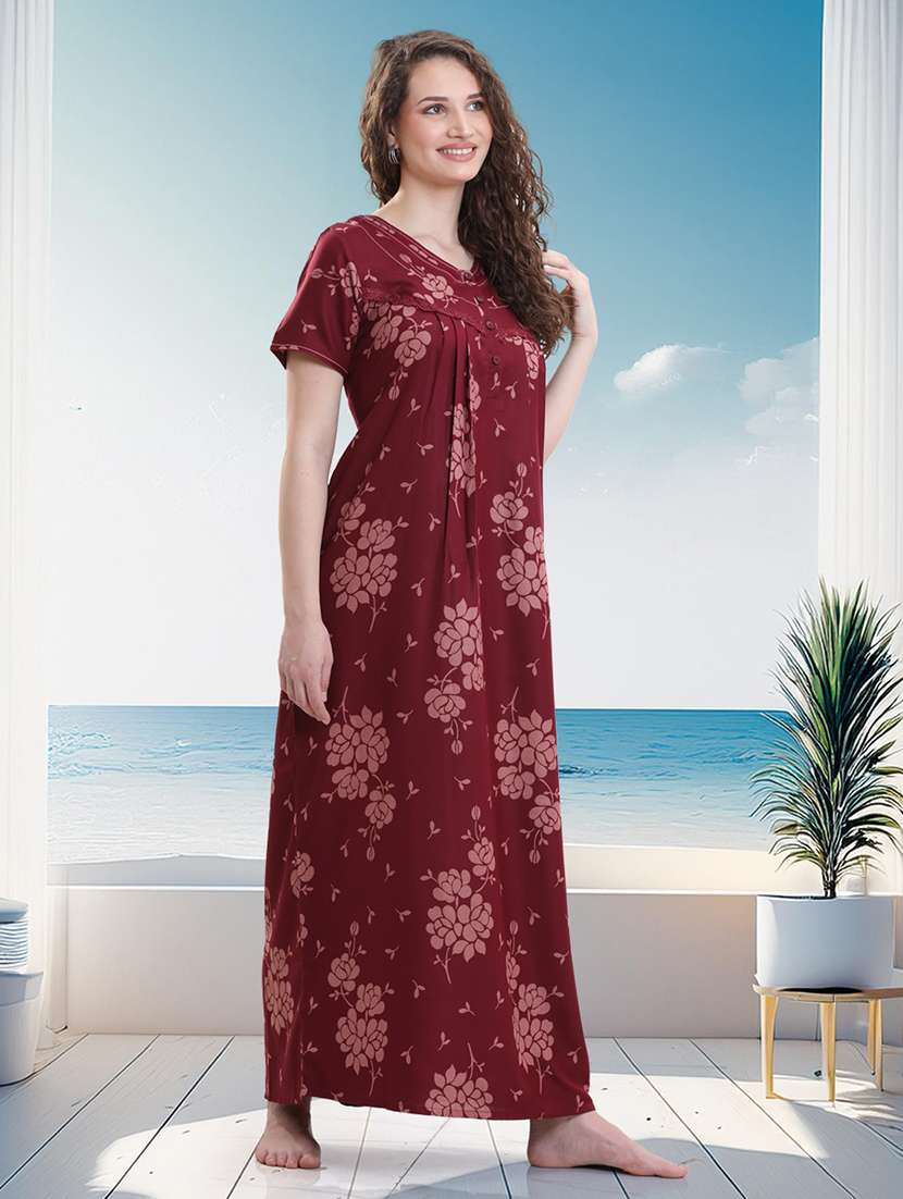 women printed short sleeves nighty - 21915361 -  Standard Image - 1