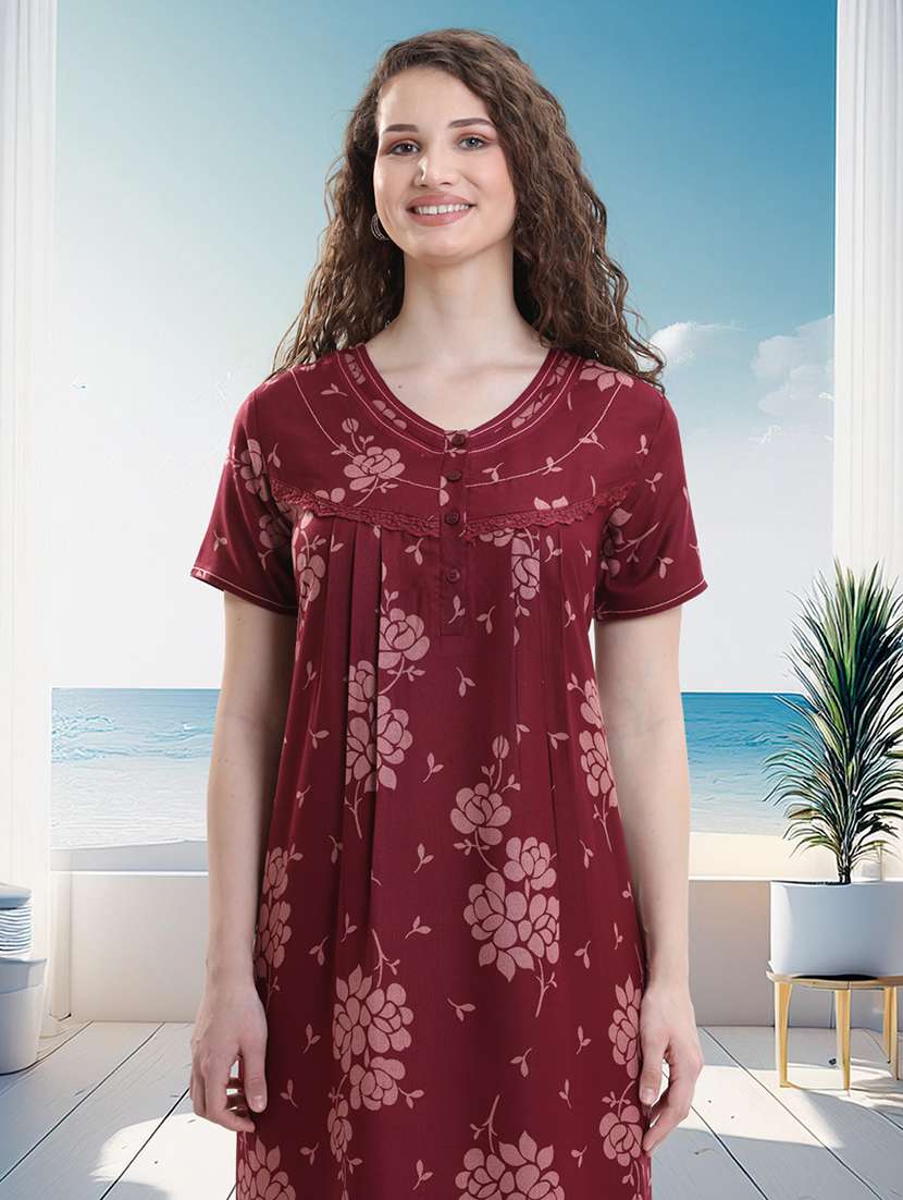 women printed short sleeves nighty - 21915361 -  Standard Image - 4