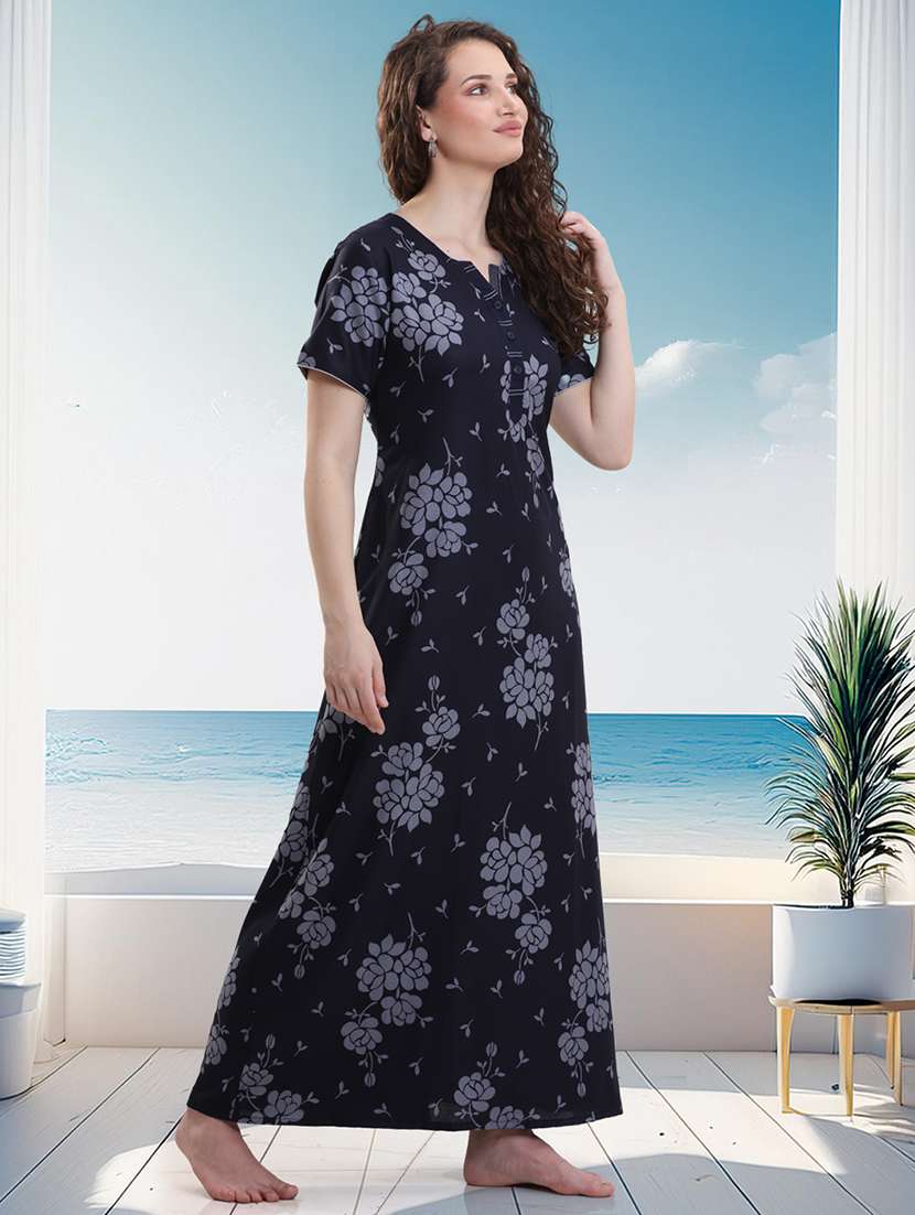 women floral printed short sleeves nighty - 21915363 -  Standard Image - 1
