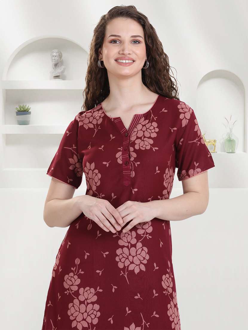 women floral printed short sleeves nighty - 21915364 -  Standard Image - 4