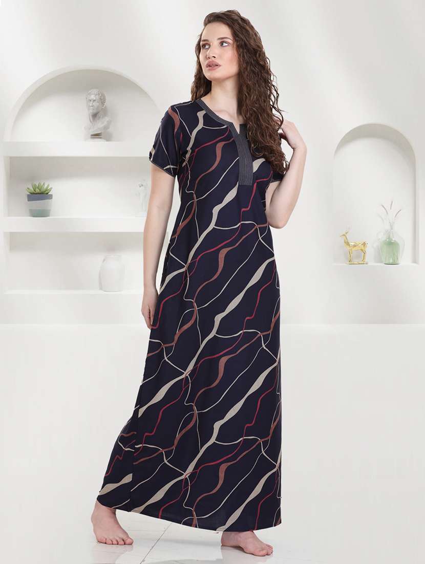 women printed short sleeves nighty - 21915372 -  Standard Image - 1