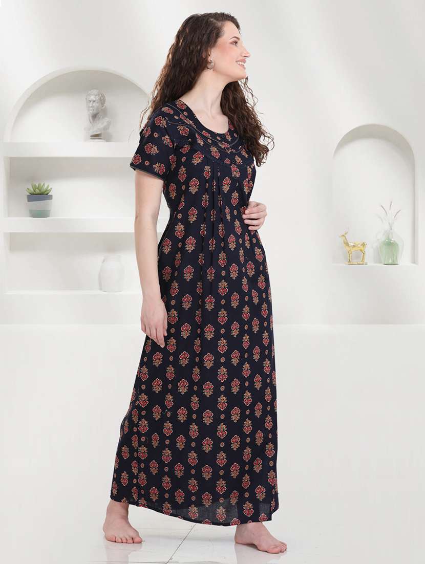 women printed short sleeves nighty - 21915374 -  Standard Image - 1