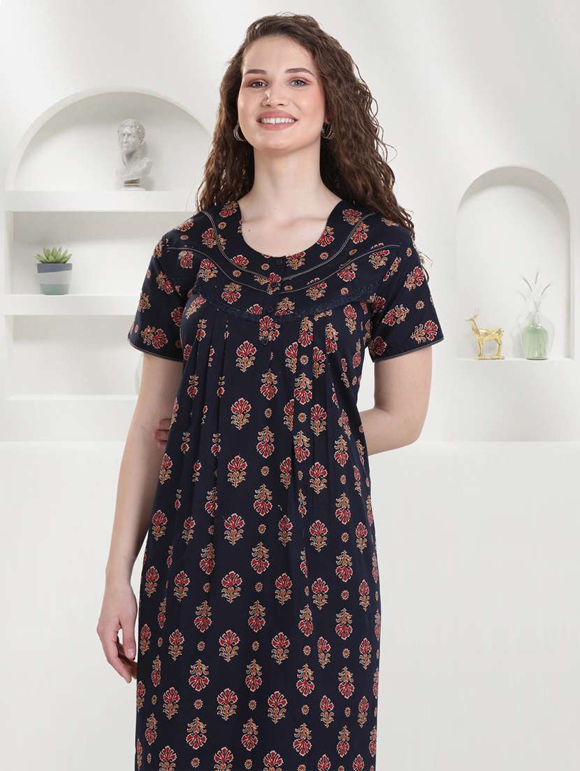 women printed short sleeves nighty - 21915374 -  Standard Image - 4