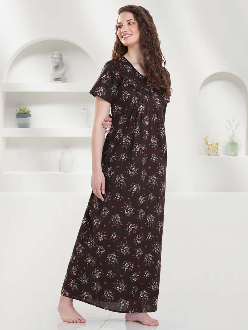 women floral printed short sleeves nighty - 21915377 -  Standard Image - 1