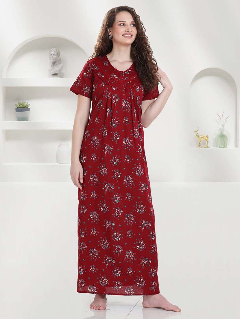 women floral printed short sleeves nighty - 21915378 -  Standard Image - 1