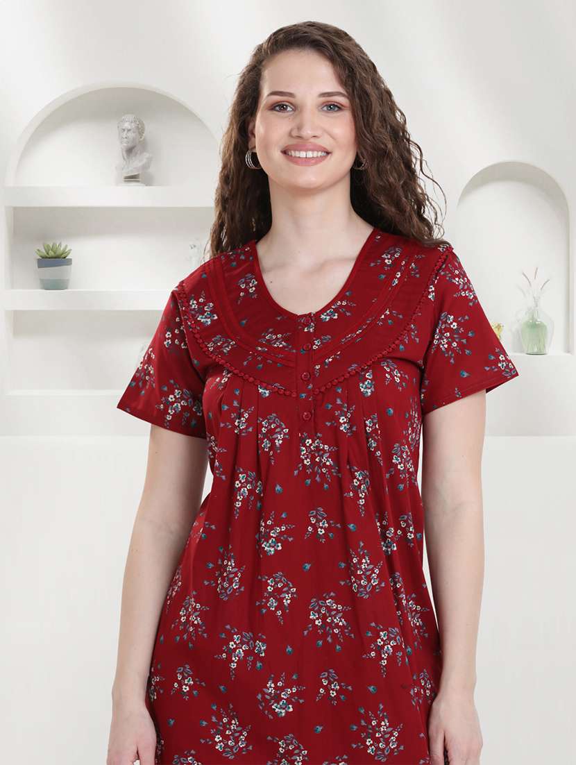 women floral printed short sleeves nighty - 21915378 -  Standard Image - 4