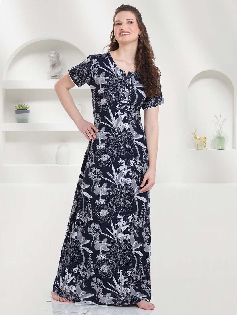 women floral printed short sleeves nighty - 21915382 -  Standard Image - 1