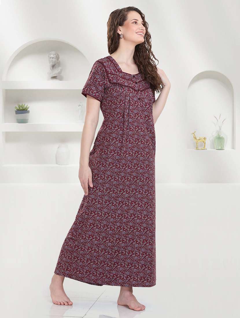 women printed short sleeves nighty - 21915394 -  Standard Image - 1