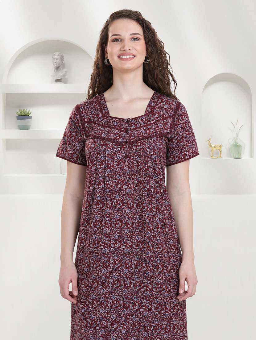 women printed short sleeves nighty - 21915394 -  Standard Image - 4