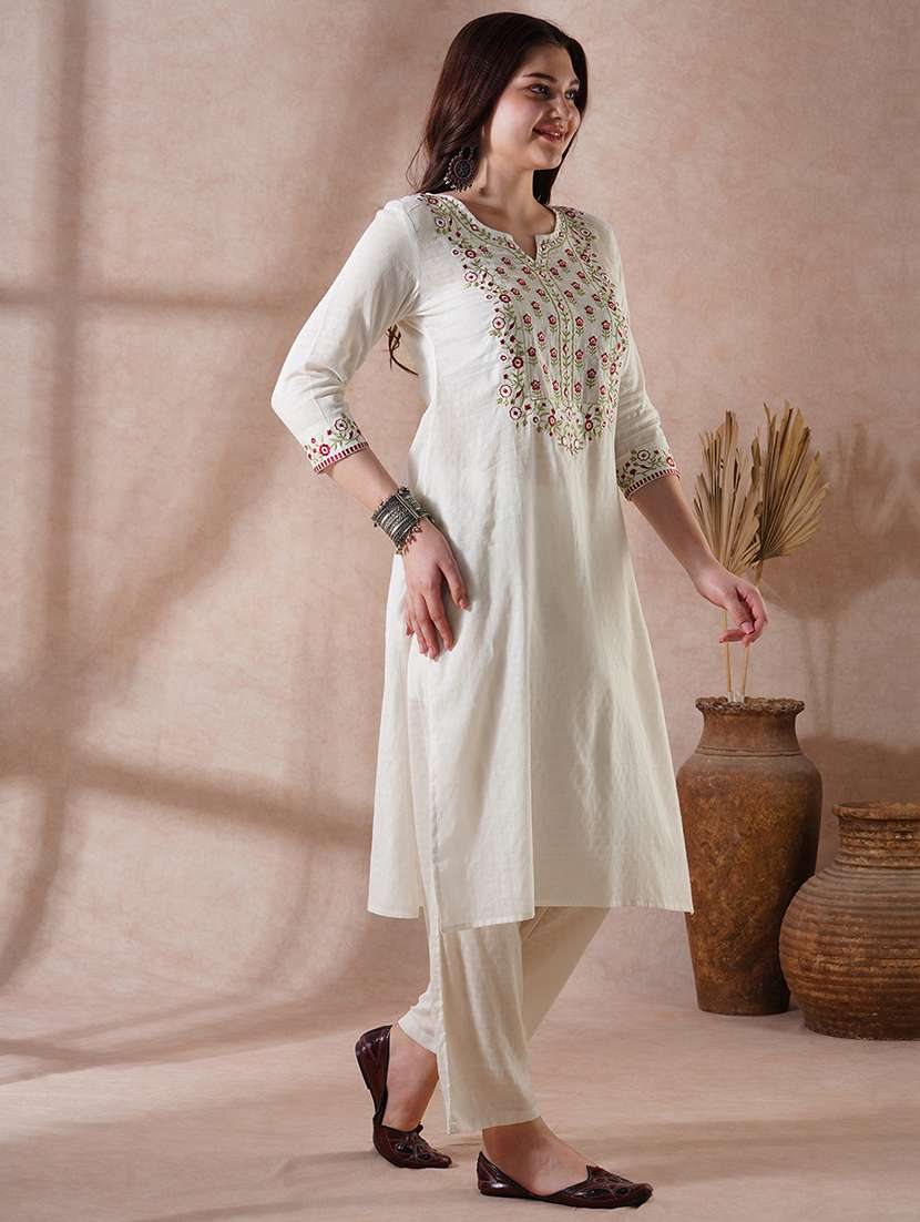 women three quarter sleeve kurta pant set - 21915403 -  Standard Image - 1