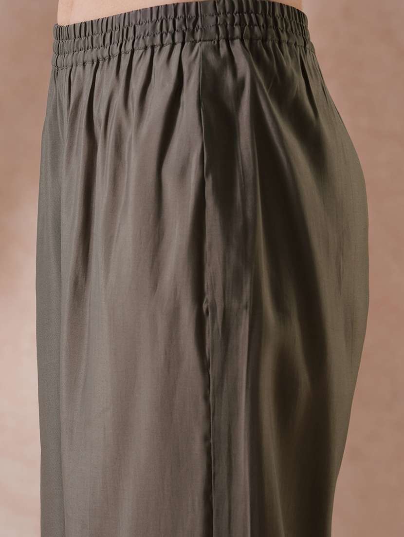 women olive three quarter sleeve kurta pant set - 21915406 -  Standard Image - 4