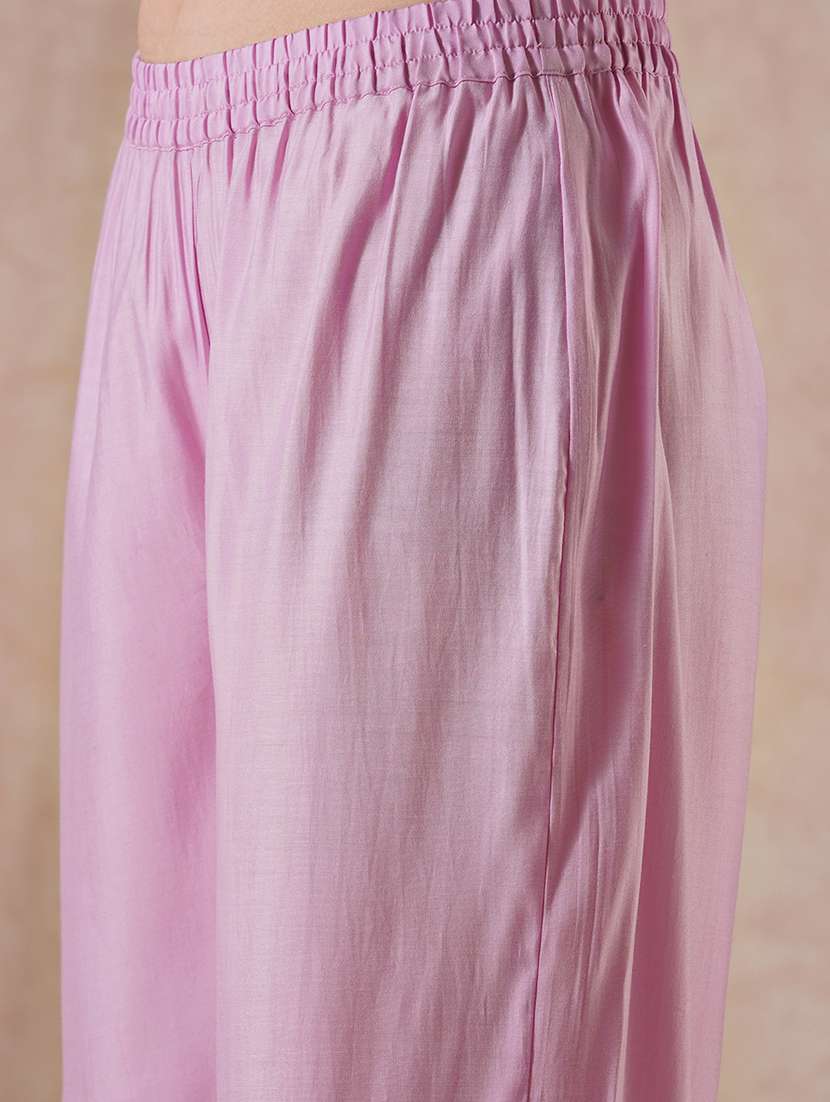 women pink three quarter sleeve kurta pant set - 21915407 -  Standard Image - 4