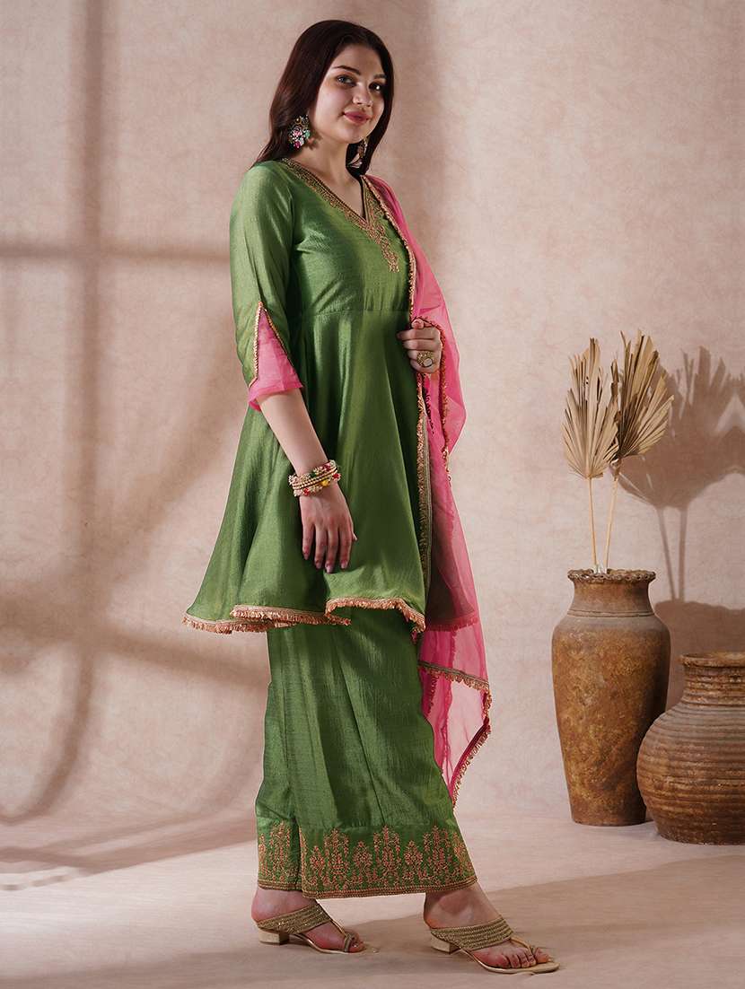 women embroidered anarkali kurta palazzo with dupatta set - 21915410 -  Standard Image - 1