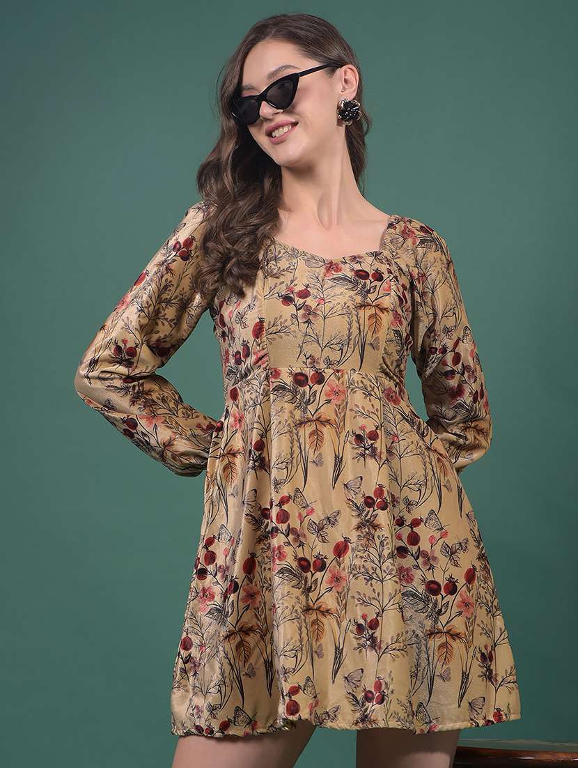 women printed puff sleeves a-line dress - 21916027 - Zoom Image - 0