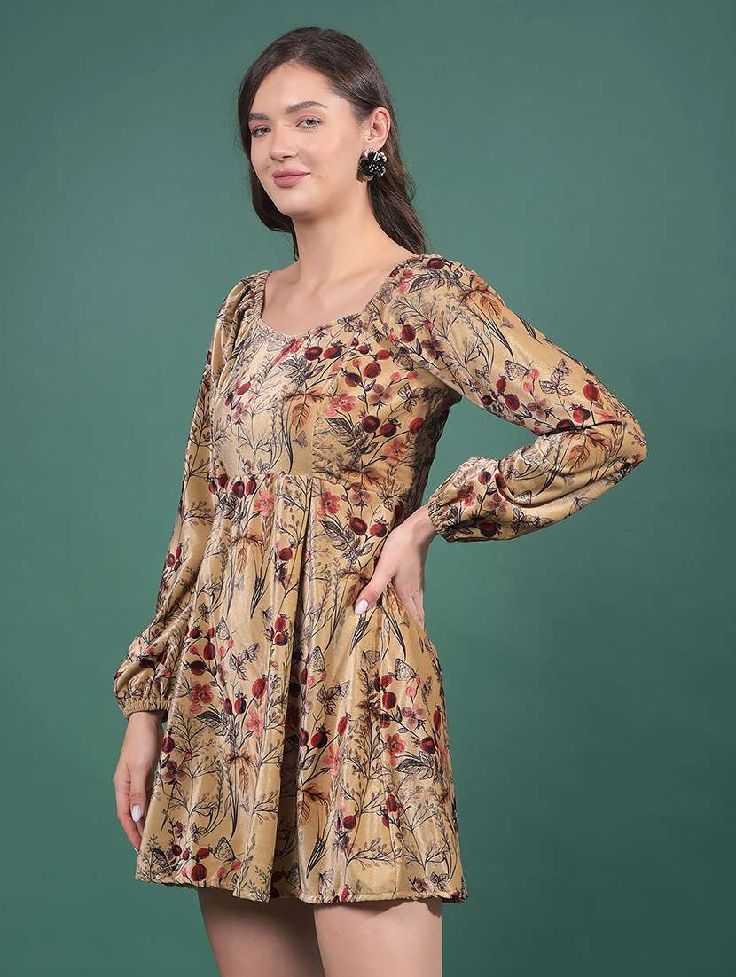 women printed puff sleeves a-line dress - 21916027 - Standard Image - 1