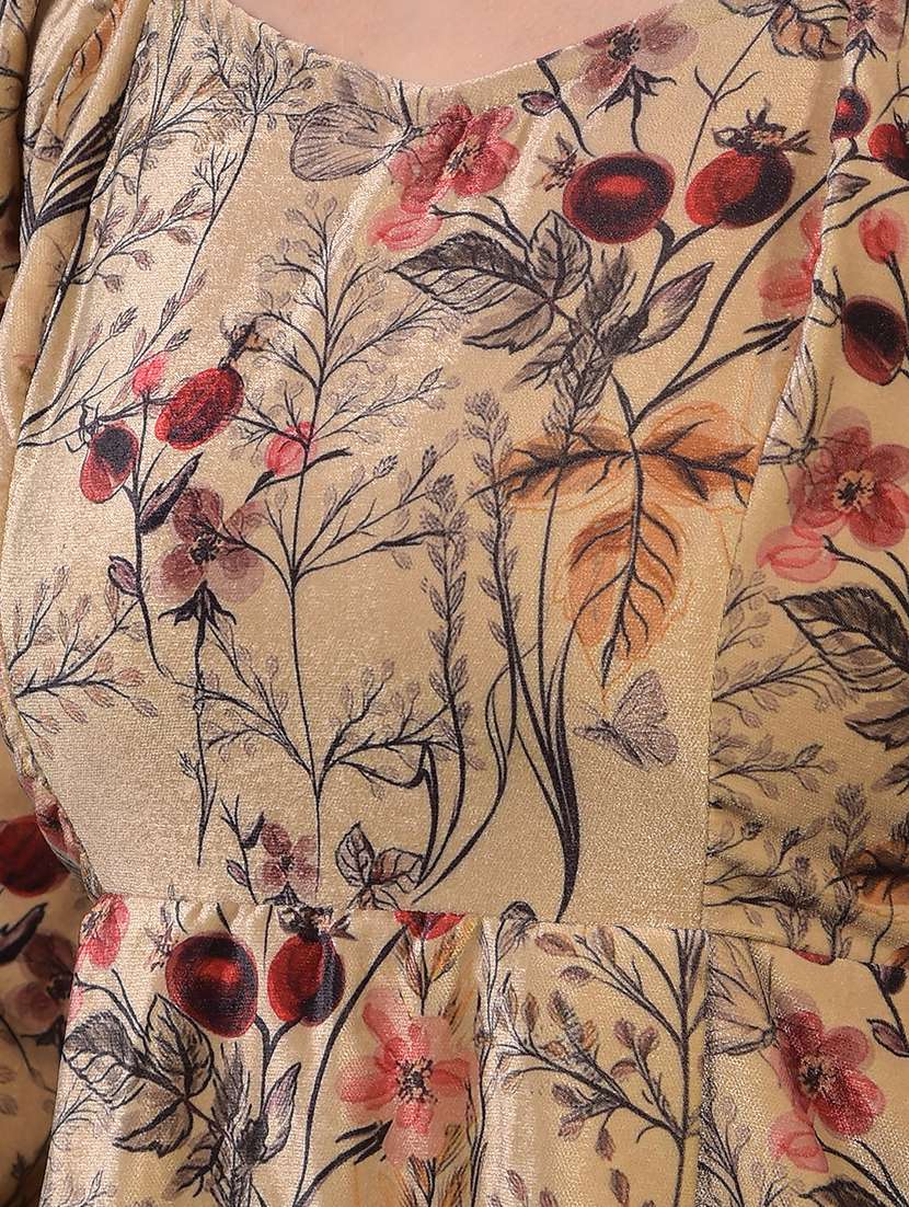 women printed puff sleeves a-line dress - 21916027 - Standard Image - 4