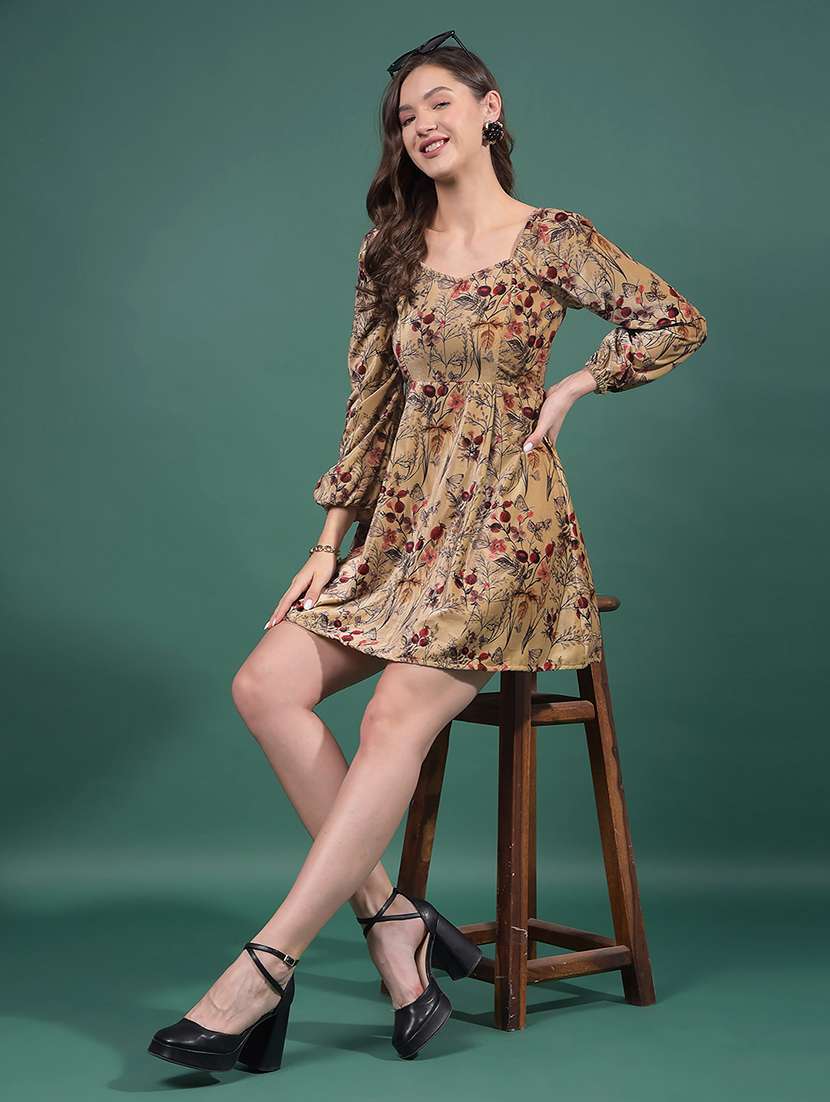 women printed puff sleeves a-line dress - 21916027 - Standard Image - 6